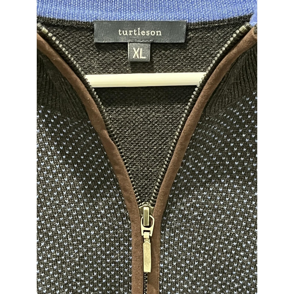 Turtleson Blue Black Men's Quarter-Zip Merino Wool Sweater Extra Large - Picture 3 of 7